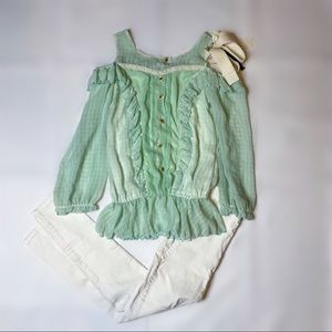 BNWOT Liz Lisa Mint Green Gingham Check Blouse - Size S